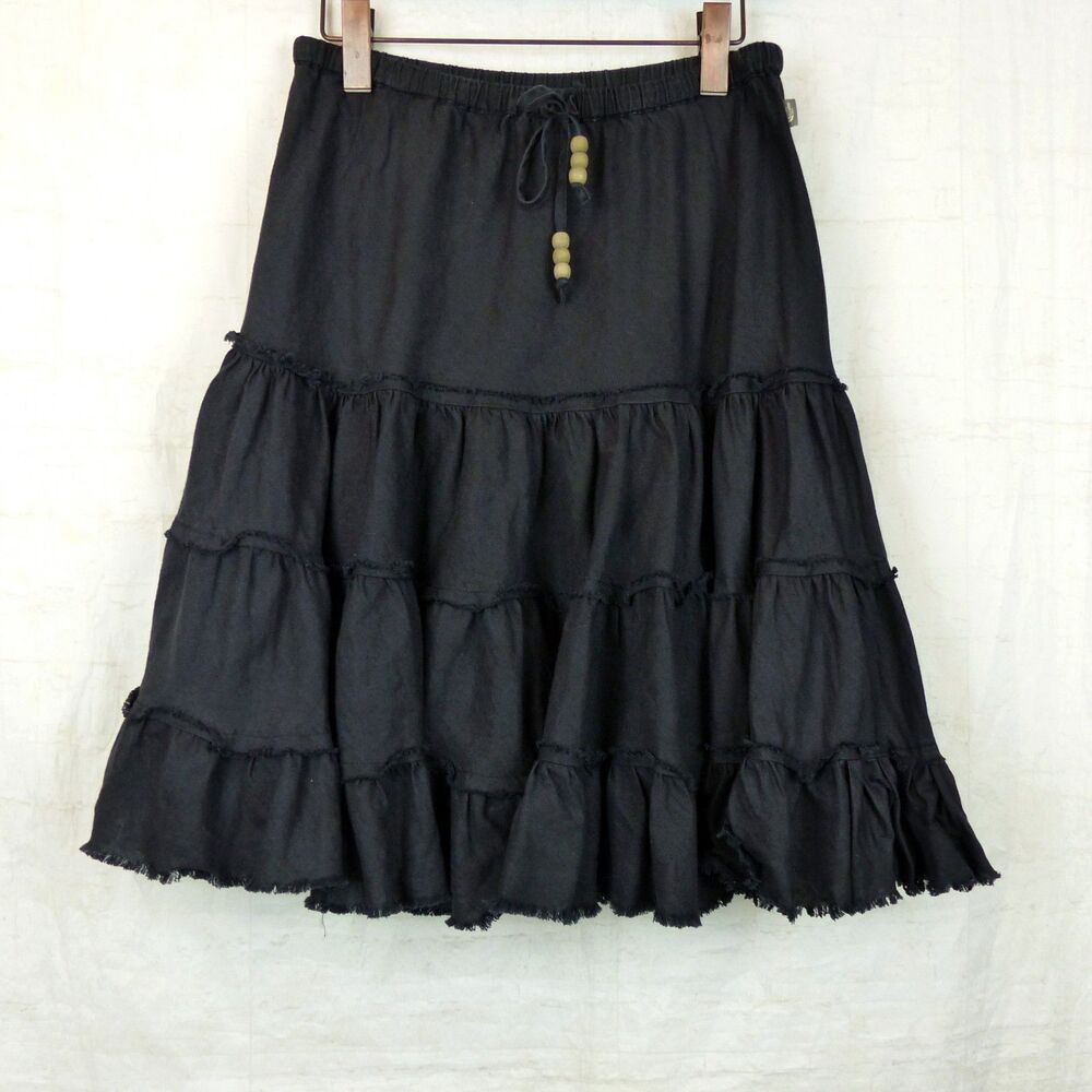 VTG The North Face A5 Series Tiered Midi Skirt Women M Black Boho Y2K Coastal